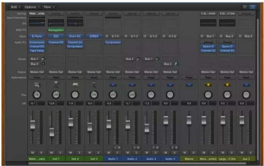 Edit Options View Setting Con Stimulation EQ MIDI FX Input Audio FX Sends Output Automation Par 05 Water...odes Inst 1 Inst 2 Inst 3 Inst 4 Audio 1 Audio 2 Audio 3 Audio 4 Master Mod...amber Large...One Aux 3 Water...odes Water...odes Strobe Out Strobe Out Strobe Out Strobe Out Strobe Out Strobe Out…