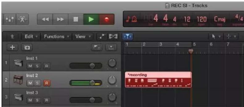 REC SI - Tracks. Edit Functions View. Inst 1. M S R. Inst 2. M S R. Inst 3. *recording