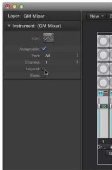 Layer: GM Mixer Instrument: (GM Mixer) Icon: Assignable: Port: All Channel: 1 Legends: Bank: