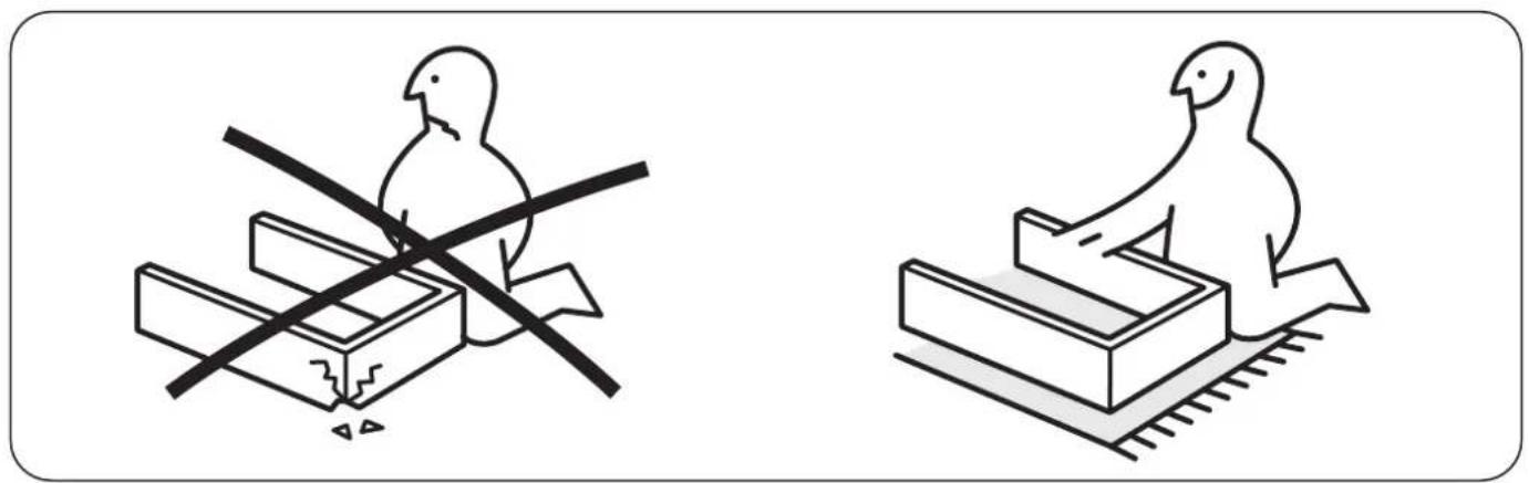 Two line drawings of birds on different platforms, one with a crosshair and the other with a bird (no text or symbols)