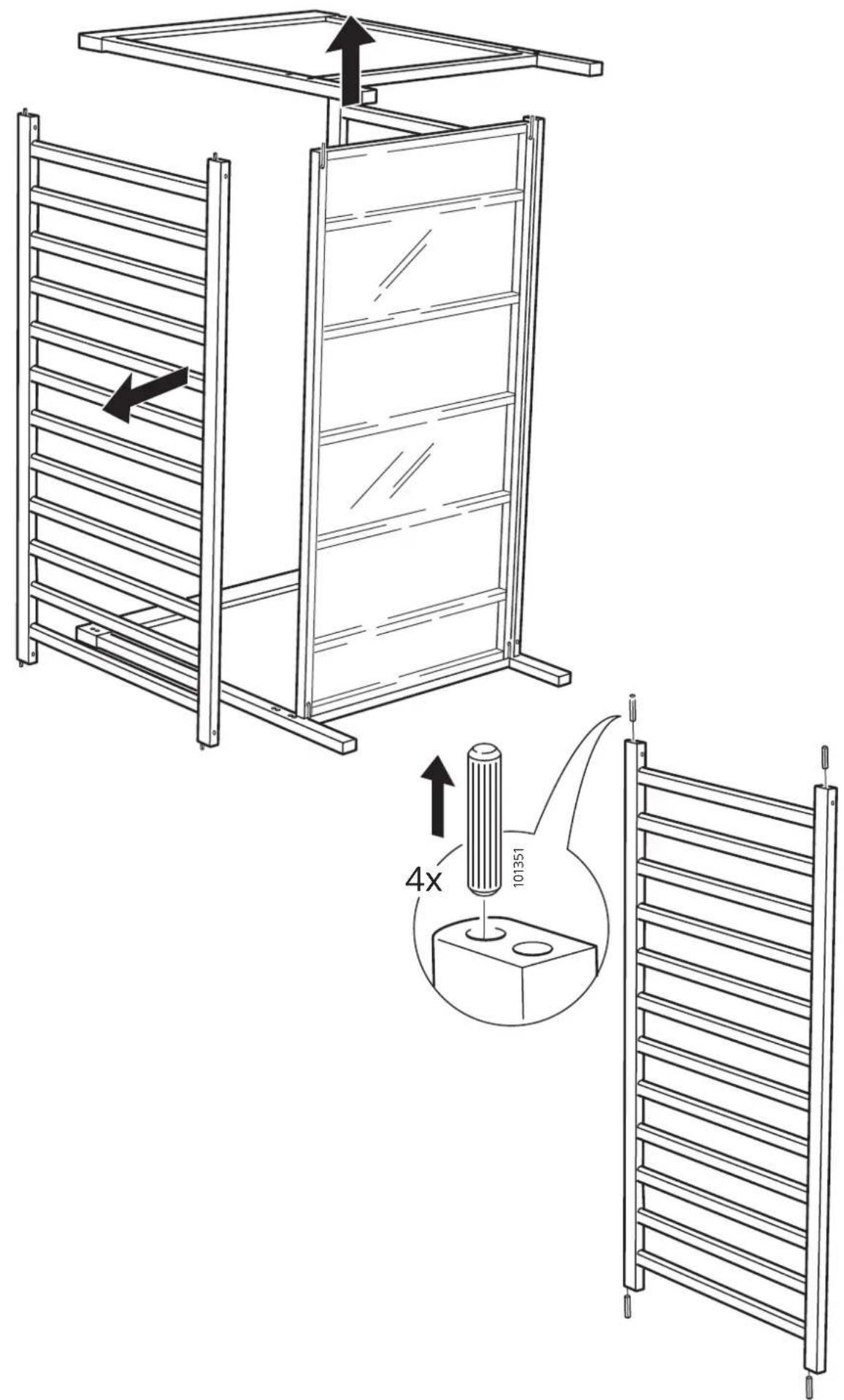 Technical diagram showing a ladder assembly with an inset close-up of a 4x 101351 component labeled '4x'.
