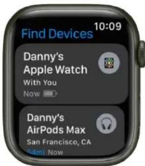 Find Devices 10:09 Danny's Apple Watch With You Now Danny's AirPods Max San Francisco, CA 54ml Now
