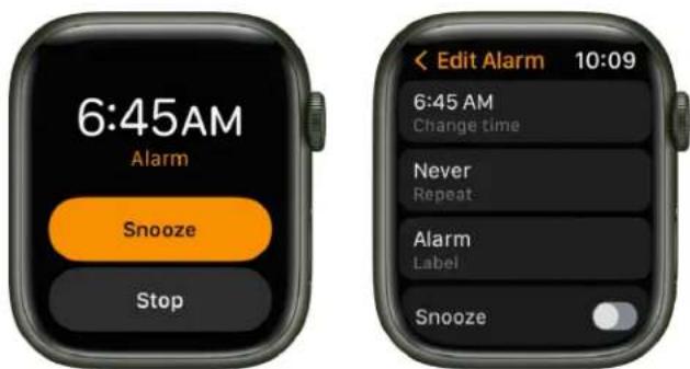 6:45AM Alarm Snooze Stop Edit Alarm 10:09 6:45 AM Change time Never Repeat Alarm Label Snooze
