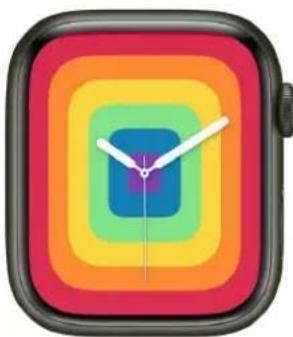Colorful rainbow-colored square icon with clock hands and a purple square at the center (no text or symbols)