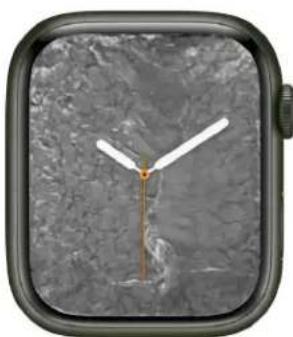 Smartwatch face with a white Y-shaped light trail on a textured gray background (no text or symbols visible)