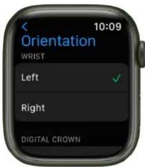 Orientation. WRIST: Left, Right. DIGITAL CROWN.