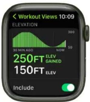 Workout Views 10:09 ELEVATION 30 MIN AGO NOW 250FT ELEV GAINED 150FT ELEV Include