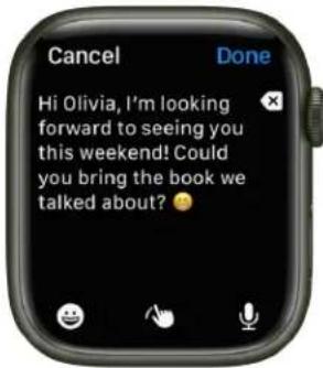 Cancel Done Hi Olivia, I'm looking forward to seeing you this weekend! Could you bring the book we talked about? 😂