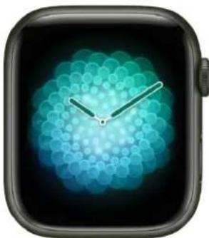 Smartwatch icon displaying a glowing blue abstract pattern with a white hourglass face (no text or symbols)