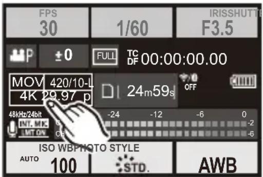FPS 30 1/60 IRISSHUTTI F3.5 P ±0 FULL TC 00:00:00.00 MOV 420/10-L 24m59s OFF 4K 29.97 p 48kHz/24bit -24 -12 -6 0 LMT.MX G -2 LMT.ON CH -6 ISO WBPTNOTO STYLE AUTO 100 STD. AWB