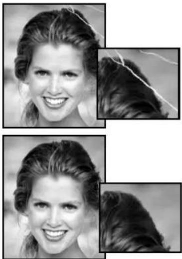 Black-and-white portrait collage of a smiling woman with two side-profile views (no text or symbols)