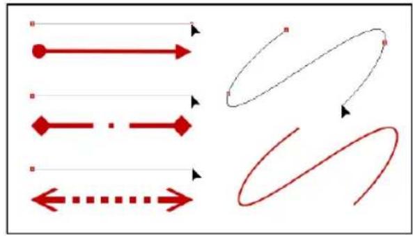 Pure geometric line drawings with arrows and curved shapes, no text or symbols present