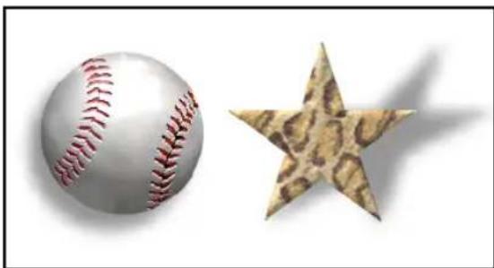 Two decorative items: a baseball ball with red stitching and a five-pointed star pattern (no text or symbols)
