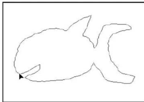 Simple line drawing of a stylized animal resembling a fish or creature (no text or symbols)