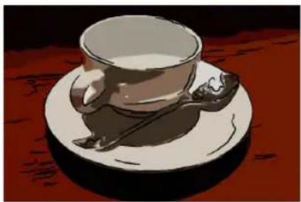 Illustration of a glass cup and saucer on a white plate, with no visible text or symbols.