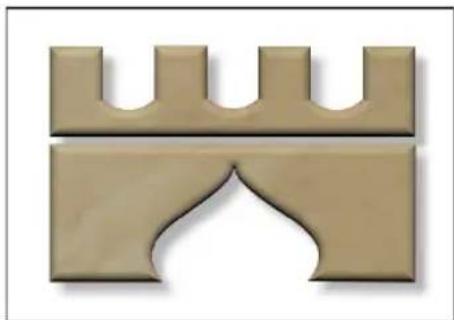 Abstract geometric shape with symmetrical arches and rounded ends, no text or symbols present