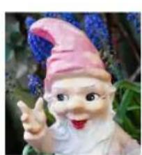 Gloved gnome character wearing pink hat and white beard, making a peace sign (no text or symbols visible)
