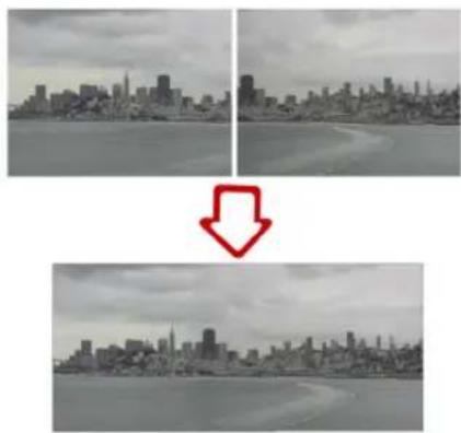 Black-and-white cityscape photo showing a coastal area with a red arrow pointing to a lower section (no text or symbols visible)