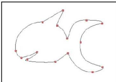 Abstract line drawing of a stylized creature or figure with curved paths and red markers (no text or symbols)