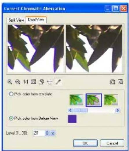 Correct Chromatic Aberration Split View Dual View Pick color from template Pick color from Before View Level(1...30): 20 OK Cancel