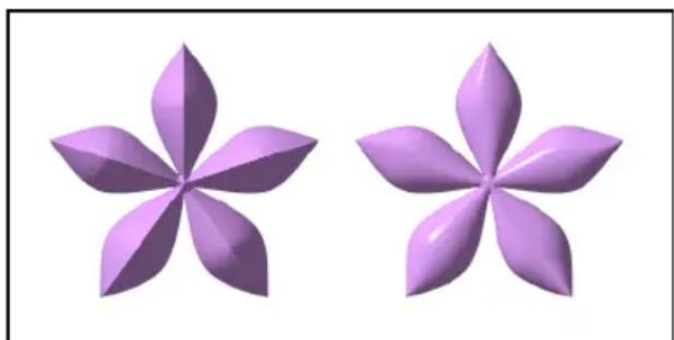Two identical purple flower-like geometric shapes arranged in a 3D perspective (no text or symbols)