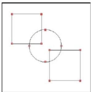 Geometric diagram showing three squares with a circle, no text or symbols present