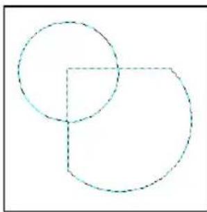 Two overlapping geometric shapes: a circle and a polygon, with dashed lines indicating hidden edges (no text or symbols)
