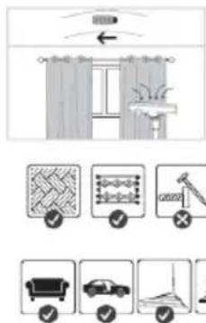 Diagram illustrating window and door layout with icons for furniture, fixtures, and lighting options.