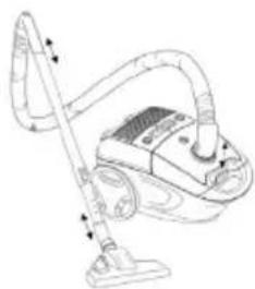 Line drawing of a vacuum cleaner with handle and arm (no text or symbols).