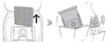 Illustration showing two steps of a device being placed on a surface, with no visible text or symbols.