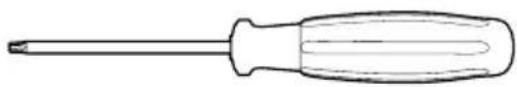 Line drawing of a screwdriver with a flat blade and handle (no text or symbols)