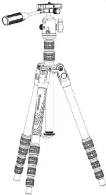 Line drawing of a tripod-mounted camera with adjustable legs and handle (no text or symbols)