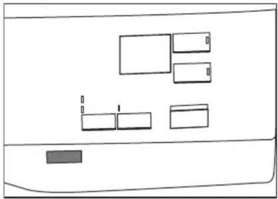 Simple line drawing of a refrigerator with various compartments and a door (no text or symbols).