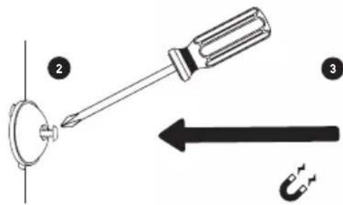 Diagram illustrating a screwdriver tool interacting with a motor, labeled with parts 2 and 3.