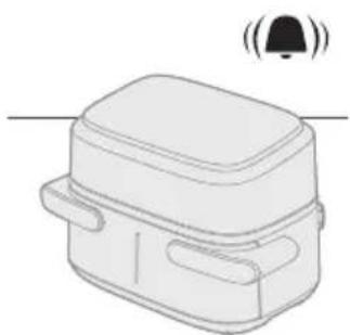 Simple line drawing of a rectangular device with a bell icon above it.