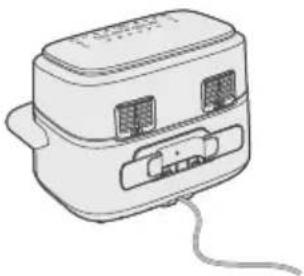 A portable electronic device with buttons and cables.