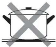 Simple line drawing of a cooking pot with crossed x marks (no text or symbols)