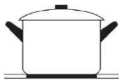 Simple line drawing of a cooking pot with crossed x marks, no text or symbols present