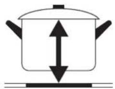 Simple line drawing of a cooking pot with upward and downward arrows indicating temperature or pressure (no text or symbols).