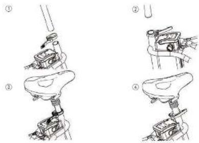 Technical diagram showing four-step assembly steps of a mechanical device with labeled components and directional arrows.