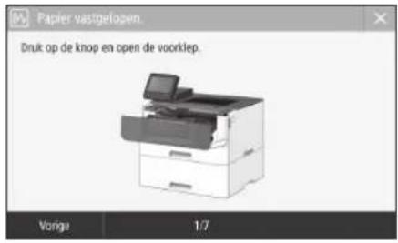 Papier vastgelopen. Druk op de knop en open de voorklep. Vonge 1/7