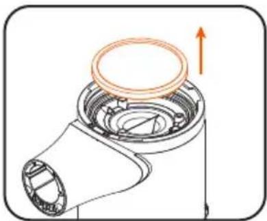 Diagram of a mechanical device with a circular component and an upward arrow indicating motion (no text or symbols)
