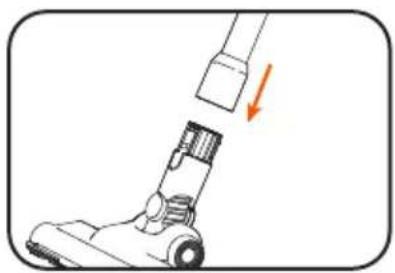 Illustration of a vacuum cleaner's handle and lever mechanism, showing part assembly and motion direction (no text or symbols)