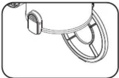 Technical line drawing of a mechanical component with a circular head and curved shaft (no text or symbols)