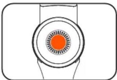 Simple line drawing of a circular object with an orange center and concentric rings, resembling a stylized lamp or button (no text or symbols)