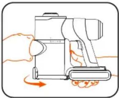 Illustration of a hand operating a vacuum cleaner with airflow arrows (no text or symbols)