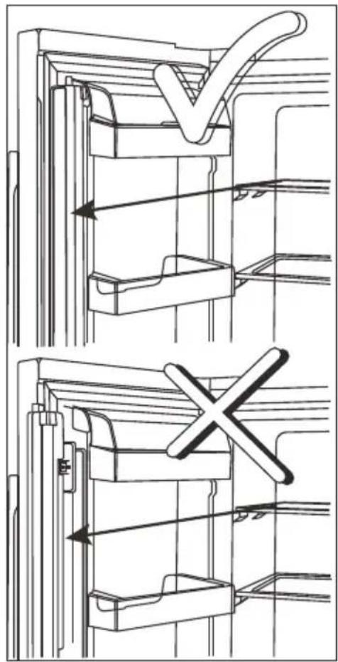Technical diagram showing mechanical assembly steps with checkmark and cross symbols indicating process flow or alignment