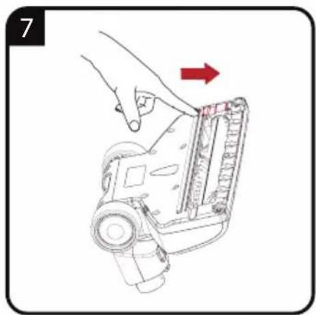 Illustration of a hand holding a device with a red arrow indicating direction (no text or symbols)