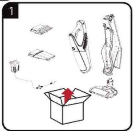 Illustration of various household appliances and a box with a red arrow, no text or symbols present