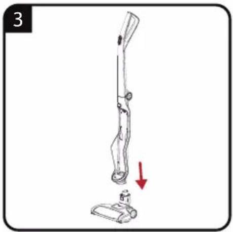 Line drawing of a vacuum cleaner with a red arrow indicating motion (no text or symbols)